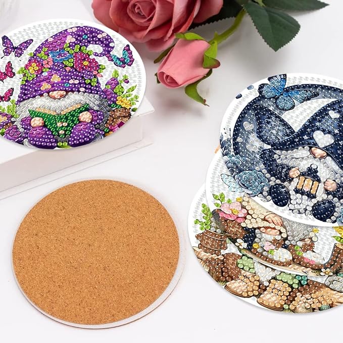 8 Pack Diamond Art Coasters Kits - Gnomes Diamond Painting Coasters Kits
