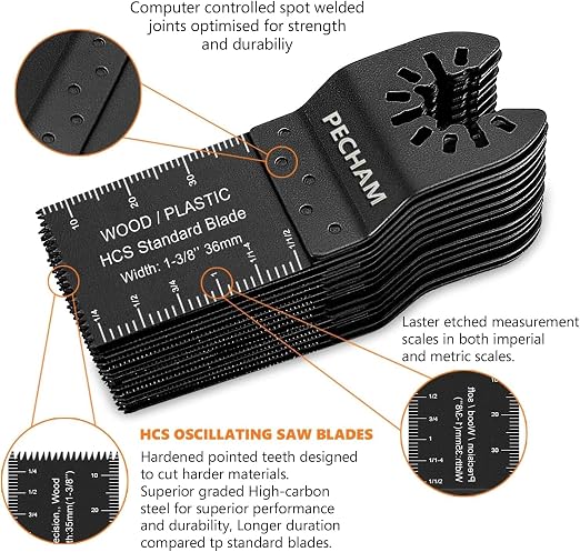 PECHAM 24PCS Universal Wood Metal Oscillating Multitool Quick Release Saw Blades Fit Porter Cable Black & Decker Rockwell Ridgid Ryobi Milwaukee Chicago Craftsman