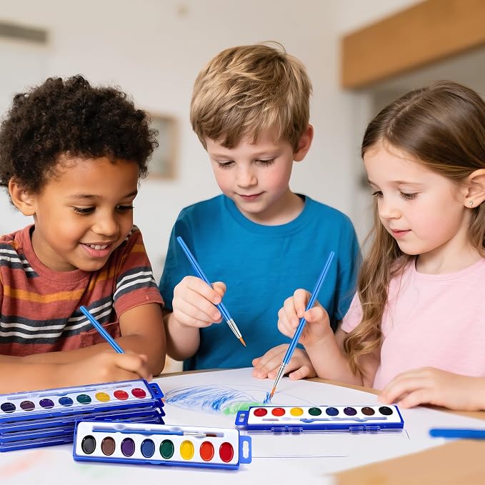 10 Pack Watercolor Paint Set, 8 Colors Water Color Paint Set for kids with Paintbrush. Washable Watercolors Paint for Parties, Birthday Party Favor, Valentine's Day Presents for kids, Classrooms and Teacher Supplies