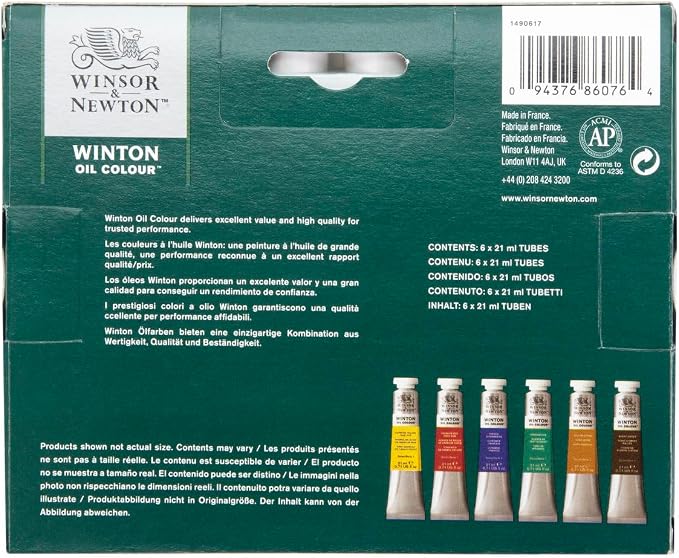 Winsor & Newton Winton Oil Color Paint, Intro Set, 6 x 21ml Tubes, Multicolor, 0.73 Fl Oz (Pack of 6) | Artist pigments, Durable, Lightfast, Permanent, Uniform Consistency, Great Pigment Load