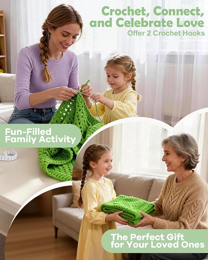 Arborthread Crochet Kit for Beginners, Easy All-Season Pocket Shawl & Scarf Crochet Kit for Adults w/Ample Premium Yarn to Fit Different Sizes, Step-by-Step Video & Instructions, Green