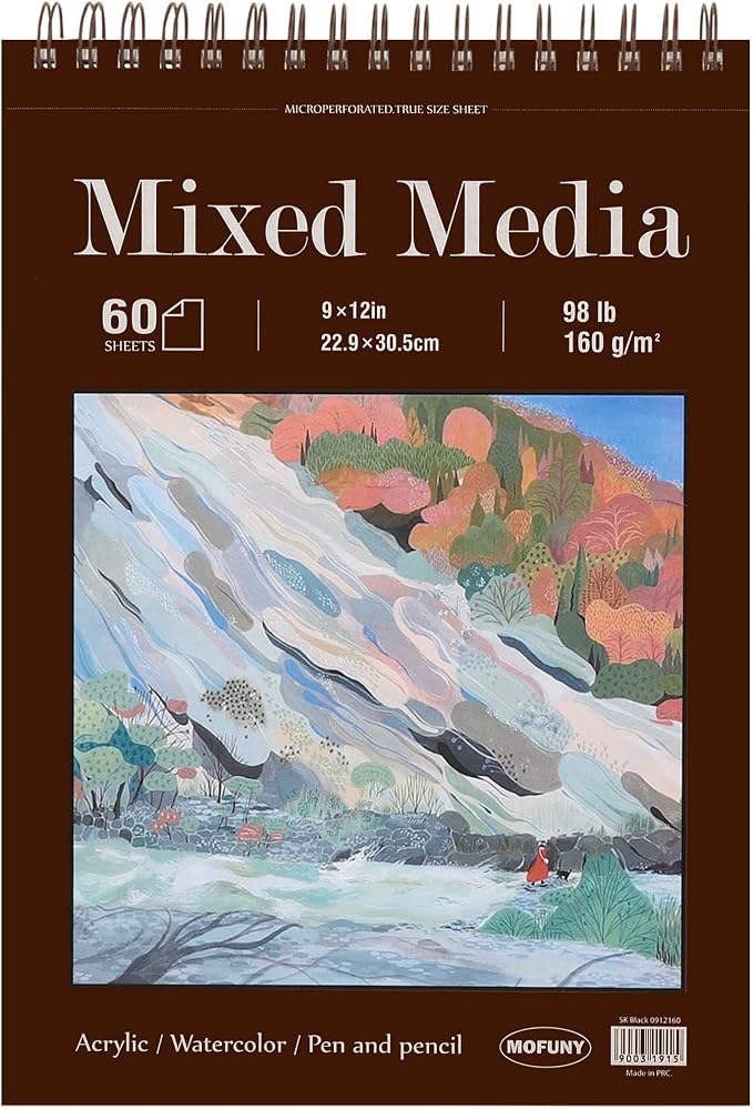 MOFUNY Mixed Media Sketchbook 9x12, Drawing Paper Pad 60 Sheets_98lb/160gsm | Mixed Media Paper Sketch Pad_Top Spiral-Bound Sketch Book, Watercolor Paper Pad for Artists, Painting, Drawing & Art Supplies