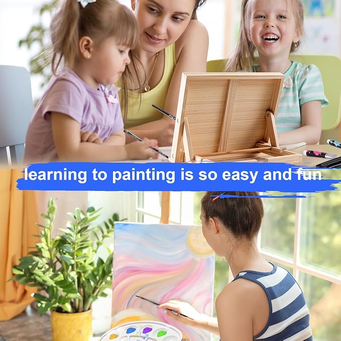 koseibal Acrylic Paint Set with Tabletop Easel and Canvas for Kids, Adults
