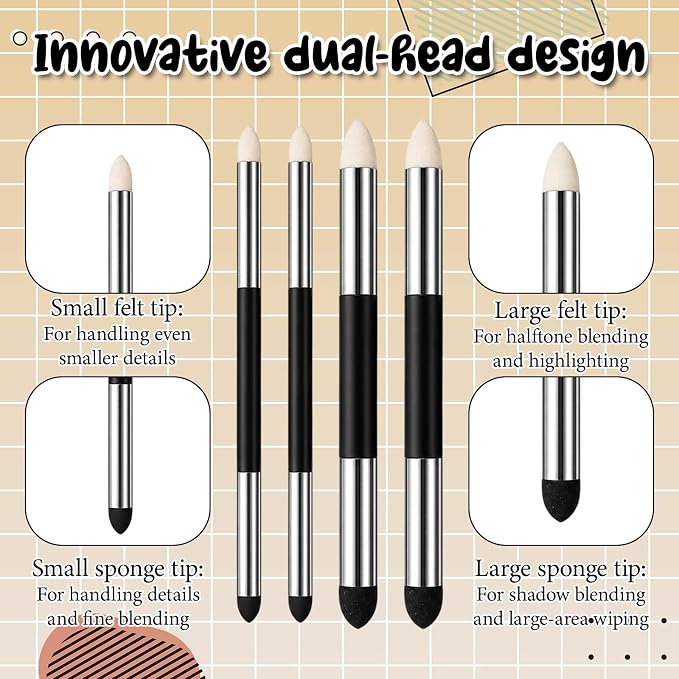 JJUNW 11 Pcs Blending Stumps for Drawing 4 Blending Pens 6 Sponge Pens