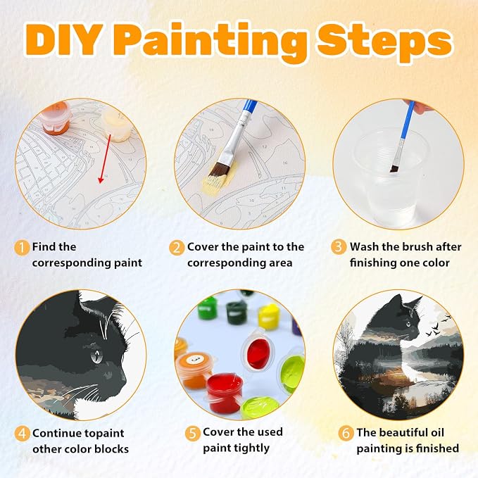 CRZMODE Cat Paint by Numbers Kit for Adults, Cat Paint by Numbers for Adults, Acrylic Painting Crafts for Home Decor Gift (16x16inch)
