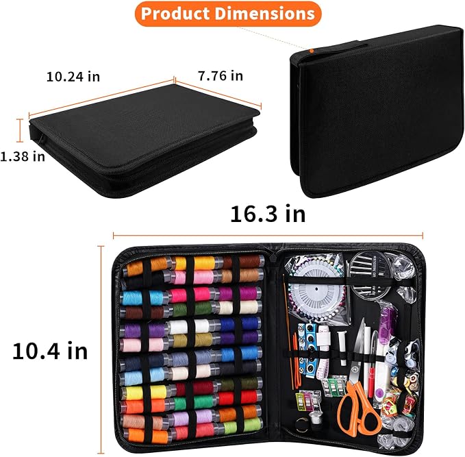 GABTRUK 304PCS Adult Sewing Kit, 43 Colors Thread & Ergonomic Scissors, Portable PU Leather Mending Supplies for Travel Home Beginners