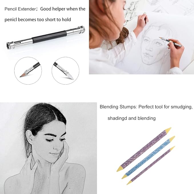 Drawing Pencils Sketch Pencil Art Supplies Set for Adults Beginners Professional Sketching Art Graphite Charcoal Blending Stump Pencils kit