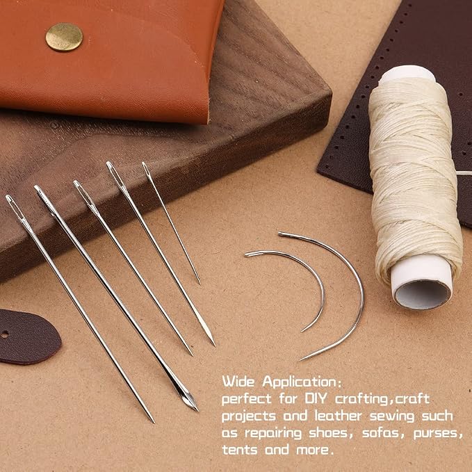 Waxed Thread with Needles 32 Yards, 150D Flat Sewing Waxed Thread
