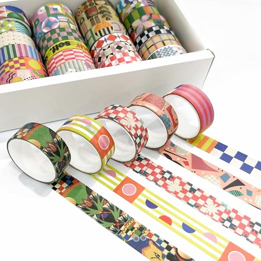 34 Rolls Geometric Washi Tape Set, Aesthetic Decorative Tape for Scrapbooking, Journaling, Bullet Journals, DIY Crafts and Gift Wrapping