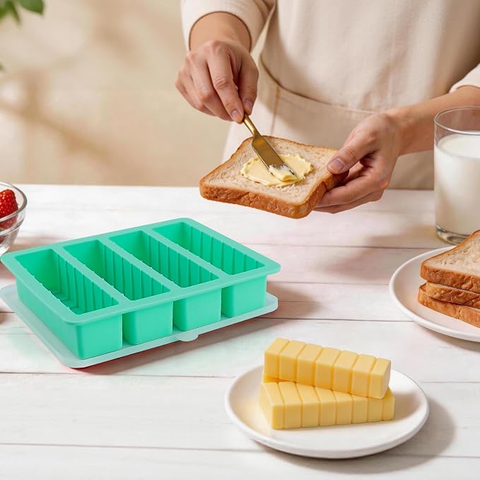 2Pack Silicone Butter Mold Tray with Lid,Non-Stick Butter Mold Tray with Measurements,Butter Mold for Homemade Butter Fits Standard Butter Stick Size,Ideal for Energy Bar, Ice Cube