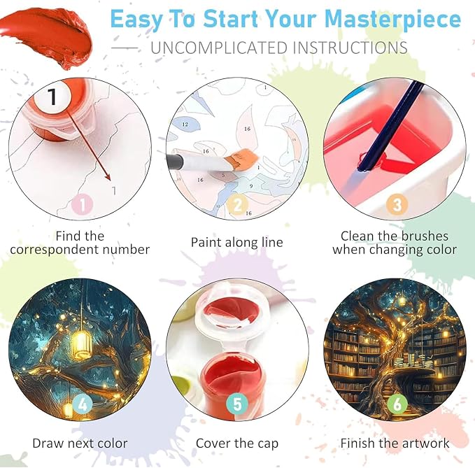 4 Pack Castle Paint by Numbers Kit for Adults Framed Canvas, Frameworkless | Easy Adult Paint by Number Kits on Canvas DIY 4 Pack Castle Painting for Beginners Art by Numbers for Home Wall Decor Gift
