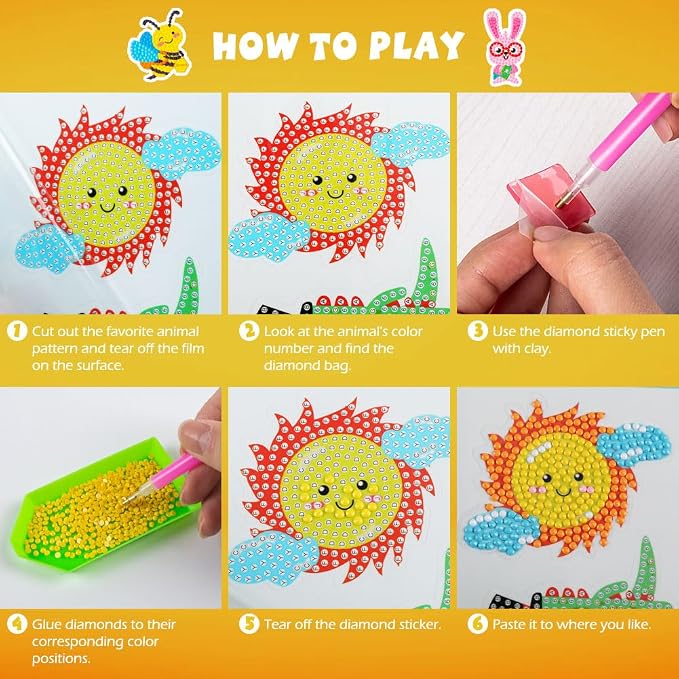 Labeol Diamond Art Kits for Kids Boys and Girls Ages 6-8-10-12 Easy to DIY Creative Diamond Art Sticker Craft by Numbers Kits for Kids and Adult Beginners (Cute Animals)