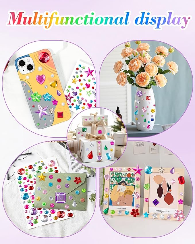 3062Pcs Gem Stickers-Self-Adhesive Face Jewelry Stickers, Acrylic Gems DIY Crafts, Sparkling Heart-Shaped Rhinestone, for Party & Holiday Supplies