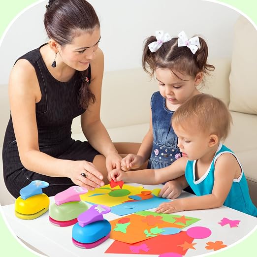 CHENGU Hole Punches 6 Shapes with Cardstock for Kids,Fresh Style,1 Inch