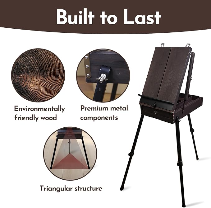 CONDA 70” Art Set with French Easel of Aluminum Legs, Folding Sketch Painting Easel with Drawer, Tripod Easel Stand for Painting, Sketching, Display