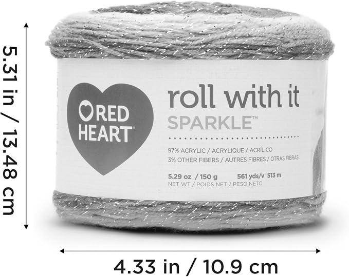 Red Heart Roll with It Sparkle Yarn for Crocheting, Magic, 3-Pack