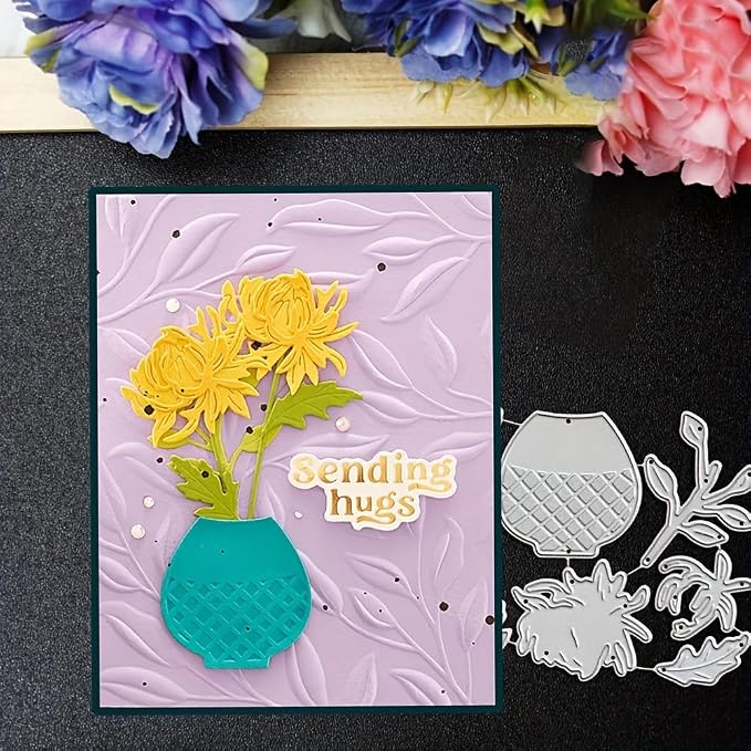 Lapoo Flowers Cutting Die for Scrapbooking - Durable Metal Cutting Die for DIY Scrapbook Photo Album Decorative Paper Card, Metal Card Making Supplies (Daisies in The Flower Pot 3.9 x 3.5 in)