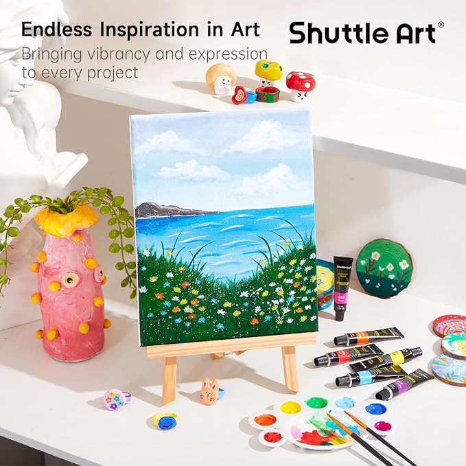 Shuttle Art Acrylic Paint Set, 16 x12ml Tubes Artist Quality Non Toxic Rich Pigments Colors Great for Kids Adults Professional Painting on Canvas Wood Clay Fabric Ceramic Crafts