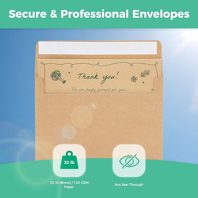 Ohuhu A7 Blank Brown Kraft Cards and Self-Seal Envelopes 100 Pack | 5" x 7" Folded Cardstock Paper and A7 Envelopes for DIY Greeting Cards Wedding Birthday Invitations Party & All Occasions