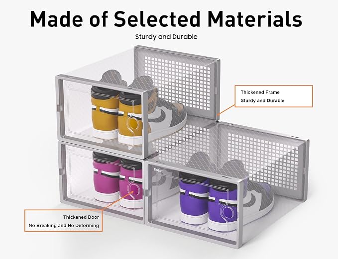 Kuject X-Large Shoe Storage Boxes 12 Pack, Clear Stackable Shoe Organizer