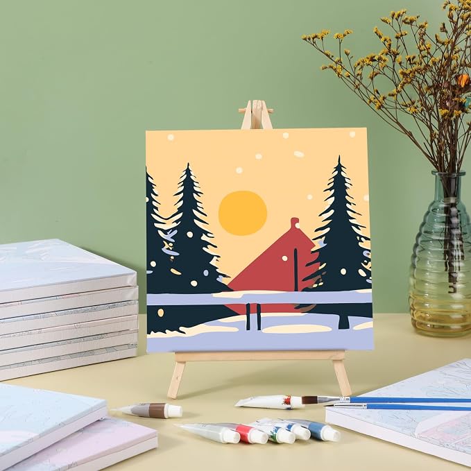 Nezyo 12 Sets Paint by Numbers Kit with Frame for Adult, 8 X 8 Inch | Easy DIY Acrylic Painting for Beginners, Ideal Birthday Gift, Art Party Classroom Activity, Winter Holiday Themed Canvas