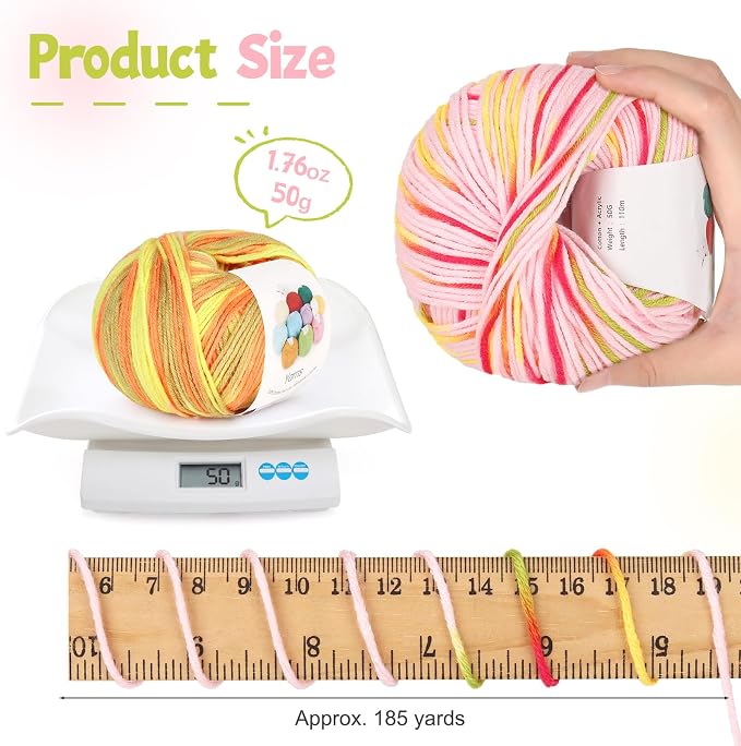 Katech Cotton Acrylic Blend Yarn for Crocheting-Crochet Yarn Set(Colorful) | 55% Cotton 45% Acrylic#3 DK (Light)-Super Soft Milk Cotton Yarn-Great Crochet and Knitting Starter Kit for Colorful Craft