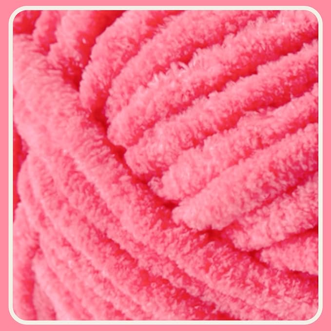 2 * 3.5Oz Soft Velvet Yarn Chenille Yarn for Crocheting and Knitting – Light Bulky (93 Yards/100g) - Microfiber Polyester - Yarn for Blanket Amigurumi Weaving Crafts (Hot Pink, 2 Pack)