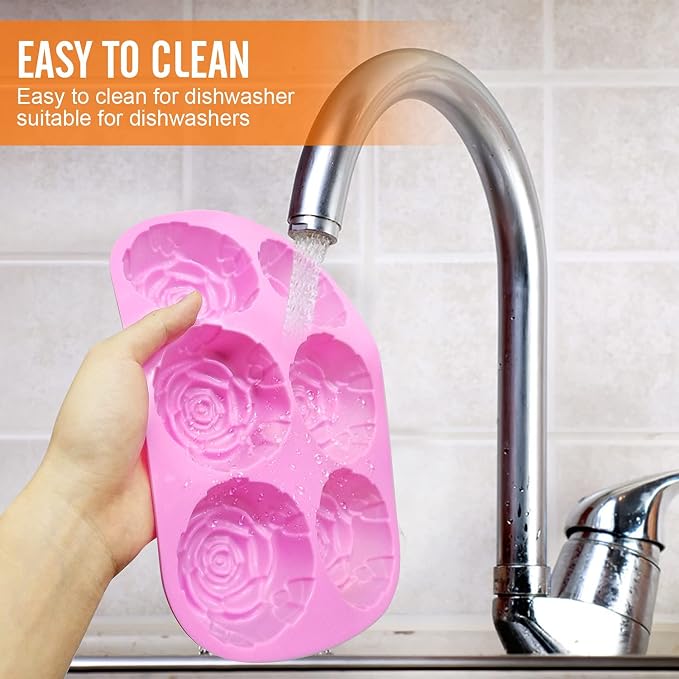 Walfos Rose Ice Cube Mold 2.8 Inch,Soap Mold, Make 12 Cute Flower Shape Ice. BPA Free and Dishwasher Safe.Release Easily.Perfect for Soap Cocktails Juice Whiskey Jelly Chocolate etc.(Set of 2 Pink)