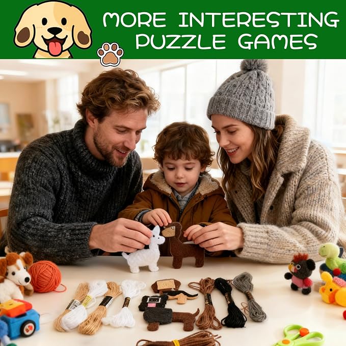 GOASION Sewing Kit for Kids, 12 Pcs Dog Craft Set, Ages 5+