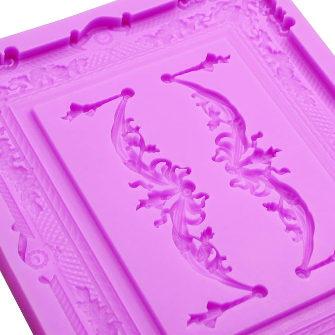 Victorian Ornate Picture Frame Silicone Mold, Frame Molds for Chocolate Purple Decorative Border Design for Resin Casting DIY Clay Fondant Crafts Supplies Vintage Pattern