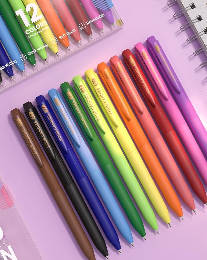 Four Candies Quick Dry Ink Colorful Pens Set, 12 Colors