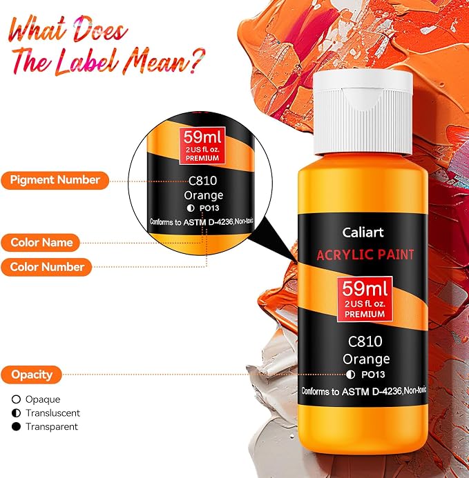Caliart 80 Colors Acrylic Paint Set with 12 Brushes | Craft Painting kit for Adults Artists Beginners, Halloween Pumpkin Canvas Wood Rock Ceramic Fabric Art Supplies Paints