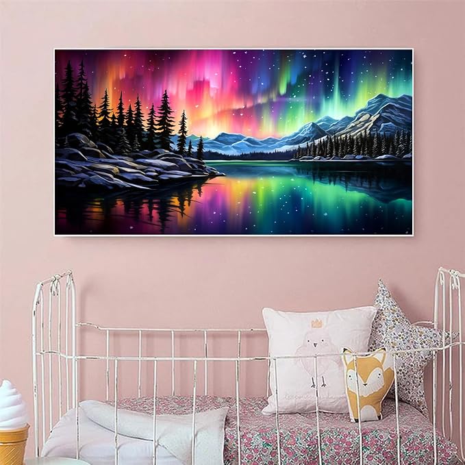mrpwnle Large Diamond Art Kits for Adults, Aurora Diamond Painting Kits | Big Northern Lights Diamond Art Painting Kits for Adults Beginners, DIY Round Full Drill Gem Art Kit,Home Decor 27.6x15.8in