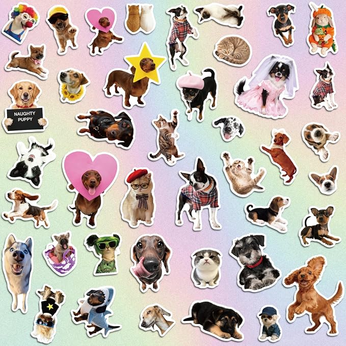 350+ Funny Dog Cat Stickers, Cute Animal Sticker Book for Water Bottles Journaling Laptop Scrapbook Guitar Suitcase Phone Snowboard Planner, Waterproof Vinyl Gifts for Women Men Girl Kids Adult Teens