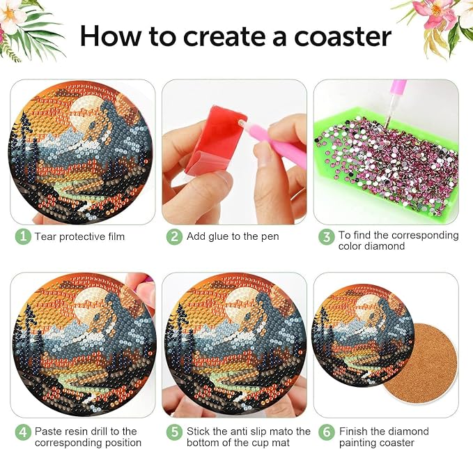 8 Pcs Diamond Art Coasters Kits, Landscape Diamond Painting Coasters Kits