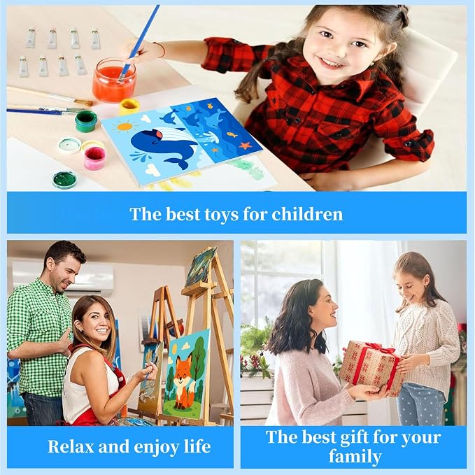 Arttoplus 4 Pack Paint by Numbers Kit for Kids with Frame Animals 8x8 inch | Cute Animals Kids Paint by Numbers Ages 4-6-8 with Wooden Easel, Easy DIY Acrylic Oil Painting by Number for Gift Home Decor