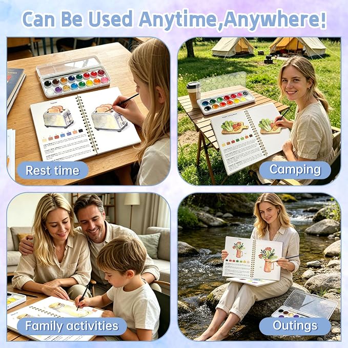 Watercolor Workbook, 16 Colors Watercolor Books Paint Set for Adults Teens