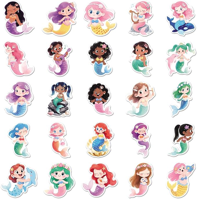 50PCS Mermaid Stickers, Waterproof Vinyl Decals, Ocean Themed Stickers for Water Bottles, Laptops, Scrapbooking(Mermaid)