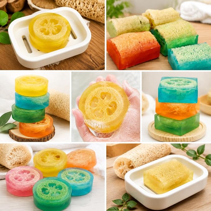 PIUH Loofah Soap Making Kit for Adults Making Handmade Loofah Soaps | 2 lbs Aloe & Glycerin Soap Base, 4 Essential Oils and 4 Dyes, 2 Silicone Molds, Complete Craft Tools & Packaging Supplies
