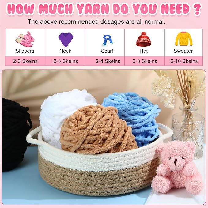 Buryeah 8 Pack Chunky Chenille Yarn for Crocheting, Simple Colors
