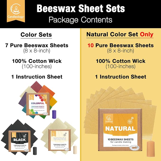 Natural Beeswax Sheets for Candle Making - DIY Beeswax Candle Rolling Kit for Kids & Adults