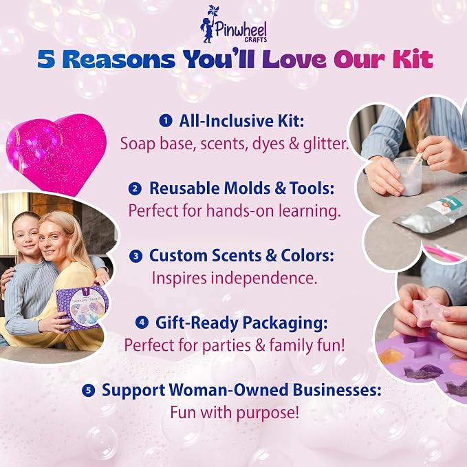 Pinwheel Crafts DIY Soap Making Kit for Kids Ages 5-12, 16 Unicorn Molds