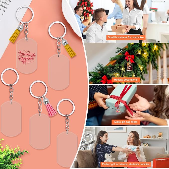 32Pcs Acrylic Ornaments Blanks, Clear Acrylic Keychain Blanks Acrylics Christmas Ornaments with Hole for Christmas Decor, Engraving, Painting, DIY Crafting(Cylindrical)