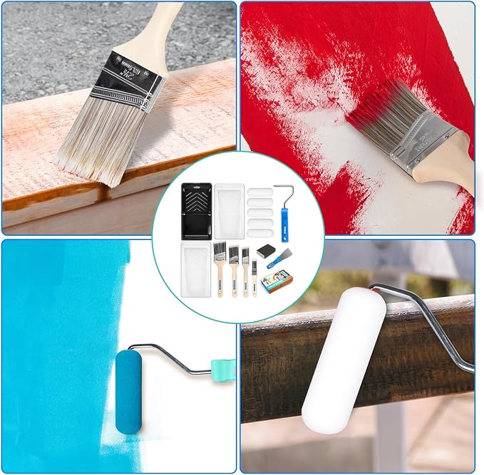 Paint Roller Kit, Paint Brushes and 4 Inch Foam Small Paint Roller Set, All in One Paint Tools for Professional or Home Owners for Professional Painting Results (Pack of 2)