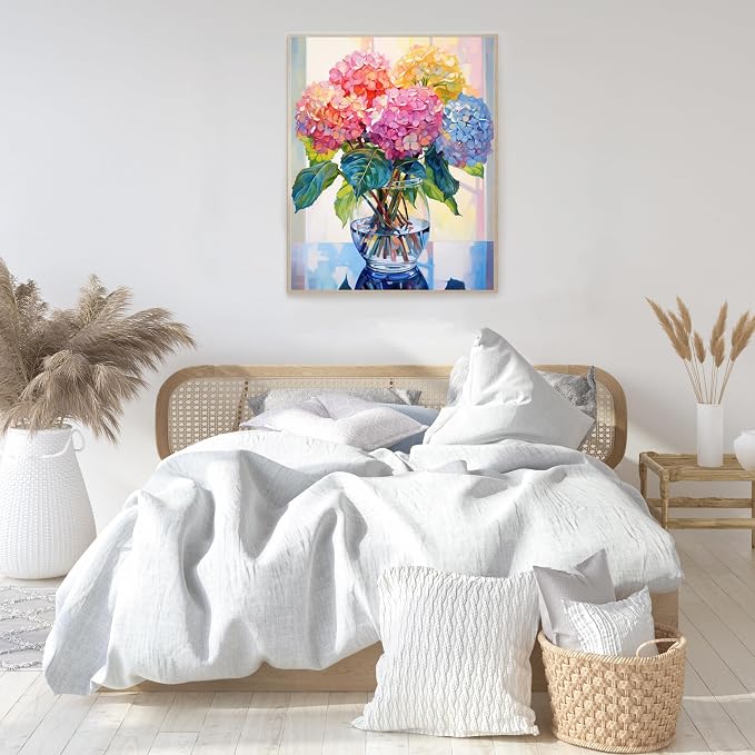Yunruily Hydrangea Canvas Paint by Numbers for Adults-Paint by Numbers Adult Flowers,Painting by Number Flowers for Gifts and Home Wall Decor(with Gifts Box) 16x20inch