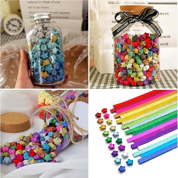 720 Sheets Glitter Origami Star Paper Strips DIY Hand Crafts