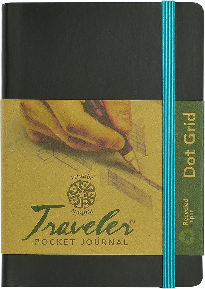 Pentalic Art Travelers Dot Grid Sketch Book Acid Free, 4"-x-6", Black