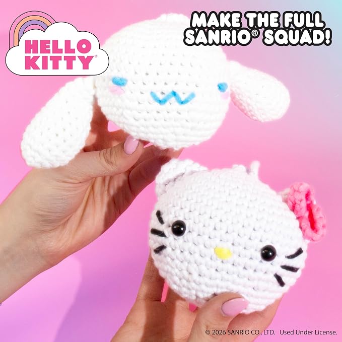 Hello Kitty® and Friends Crochet Kit – Hello Kitty® Bag Charm, Sanrio Crochet Kit for Beginners with Yarn, Starter Hooks, Step-by-Step Tutorials, DIY Craft, Great Teen Gifts