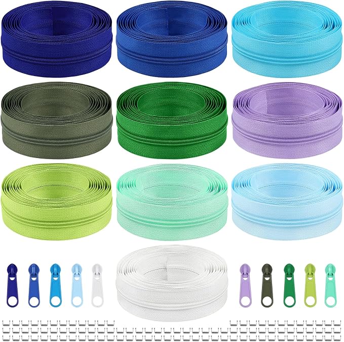 DOITEM 31 Yards / 28 m 10 Pieces Sewing Zippers #3 Nylon Coil Zippers Assorted Zipper for Sewing with 40 Zipper Sliders for DIY Tailor Sewing Crafts Supplies, 10 Color