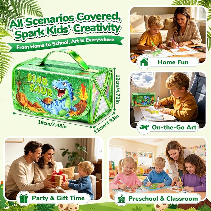 DreamyCandy 72 Pcs Washable Markers Set for Kids 4-8, Dinosaur Art Set Gift